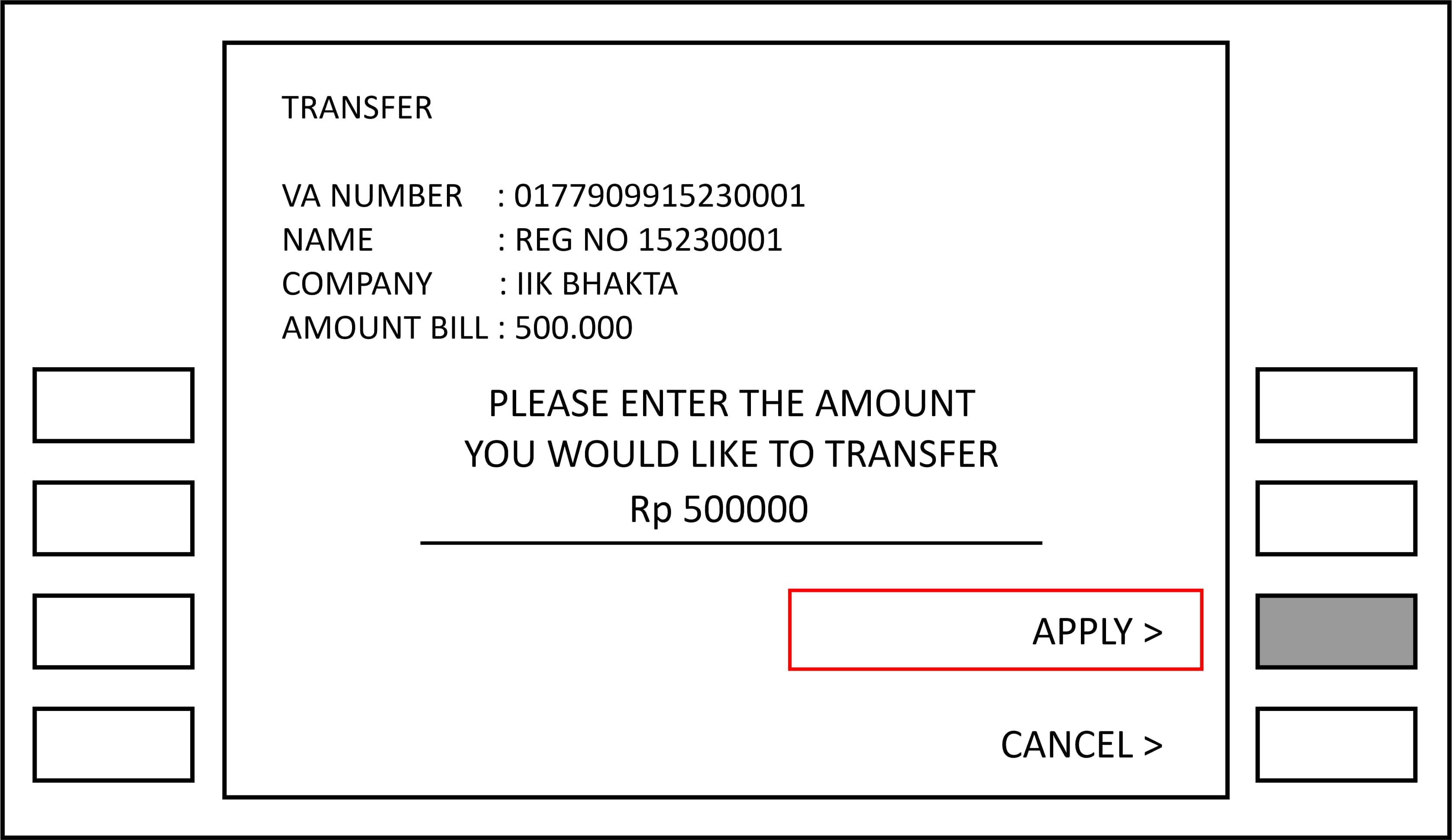 payment via bca atm machine step 5