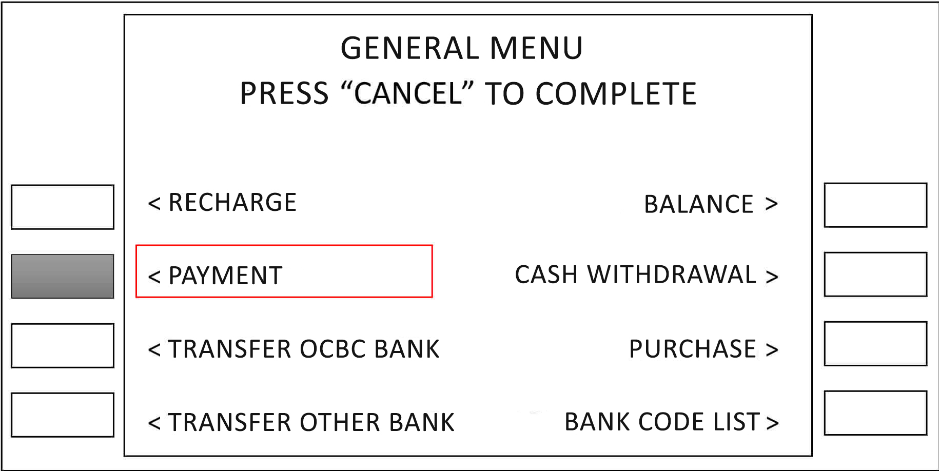 payment via ocbc atm machine step 2