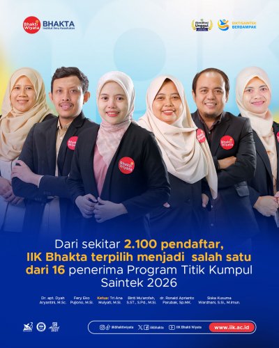 Tim peneliti IIK Bhakta Kediri yang dipimpin Tri Ana Mulyati, M.Si. lolos Program Titik Kumpul Saintek 2026 setelah bersaing ketat dengan 2.100 pendaftar nasional.