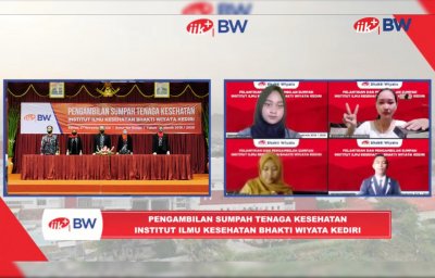 Meskipun dilaksanakan secara luring dan daring, pengambilan sumpah tenaga kesehatan Bhakti Wiyata berjalan lancar.
